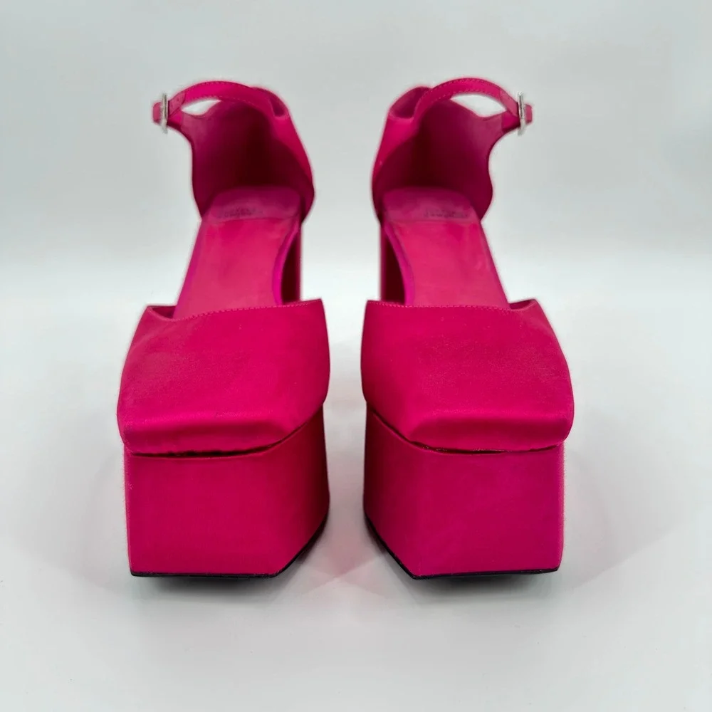 Jeffrey Campbell Over N Out Fuchsia Pink Satin Platform Mary Jane‎ Heels Size 9